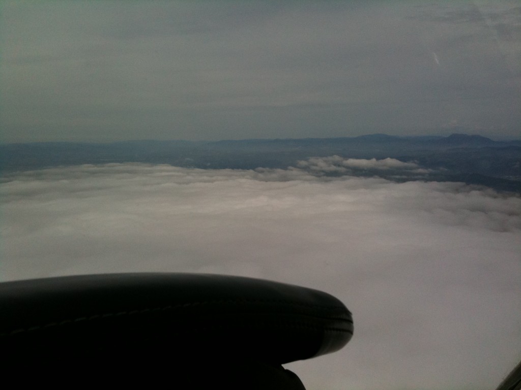 Flying above the clouds on the way to Santa Rosa.