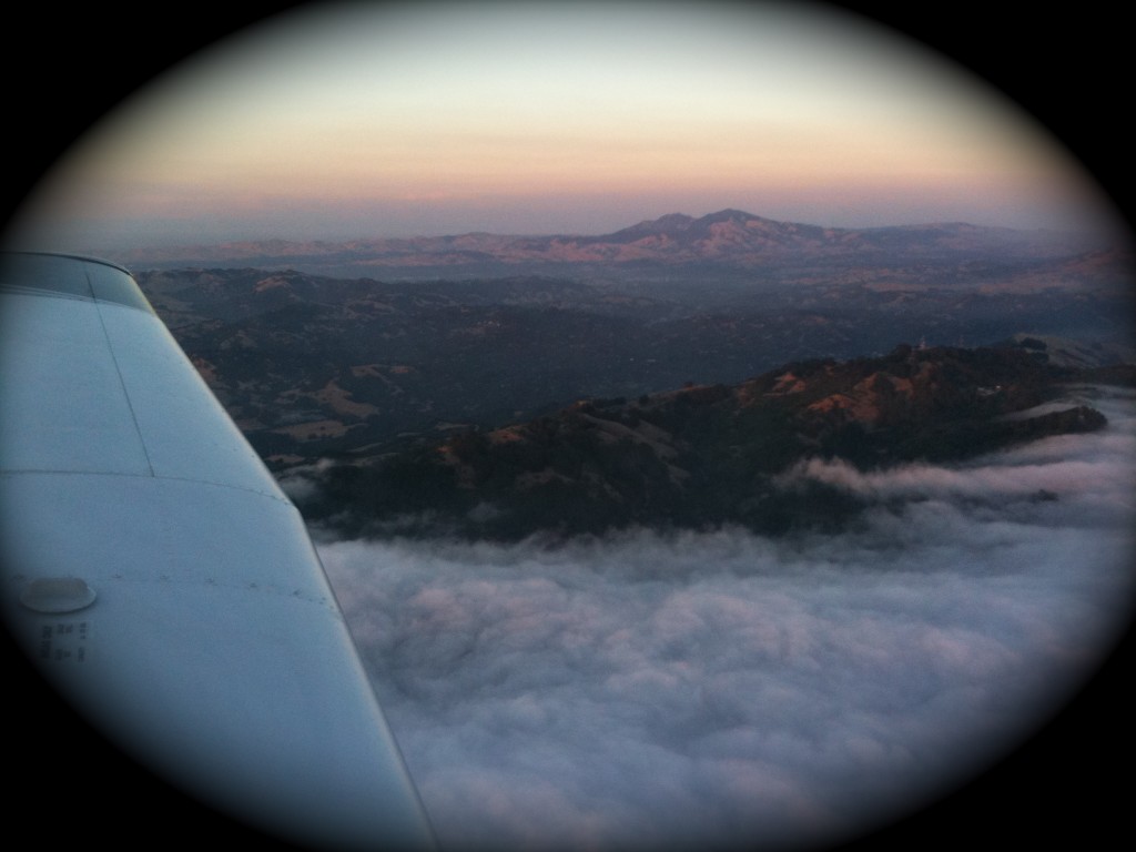 Flying over the Oakland Hills with Mt. Diablo off in the distance. 
