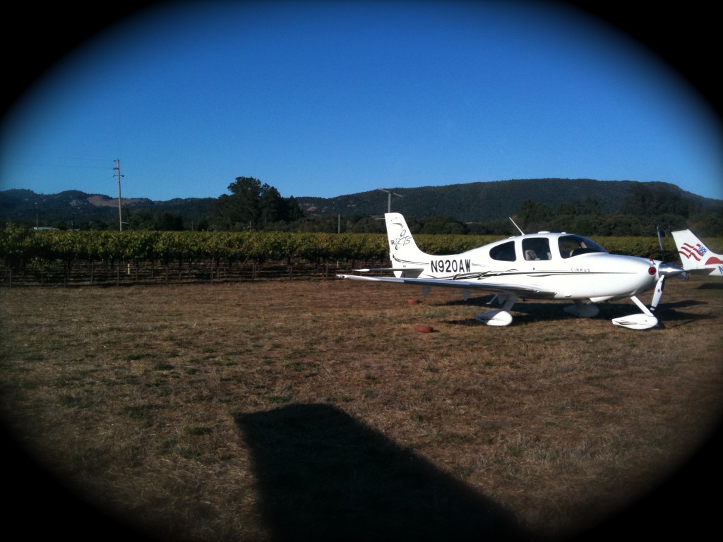 Sonoma Skypark Airport. A true wine country airport with planes parked adjacent to vineyards. 
