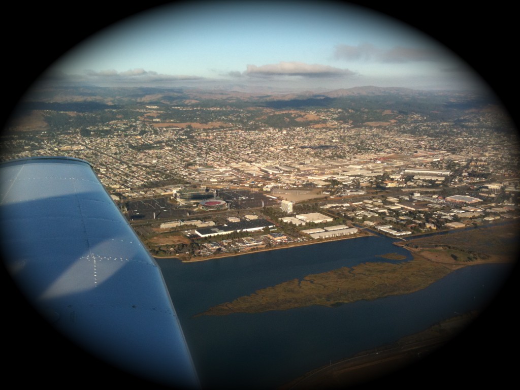 Flying over Oakland Airport with the Sports Complex at my 10 o'clock. 