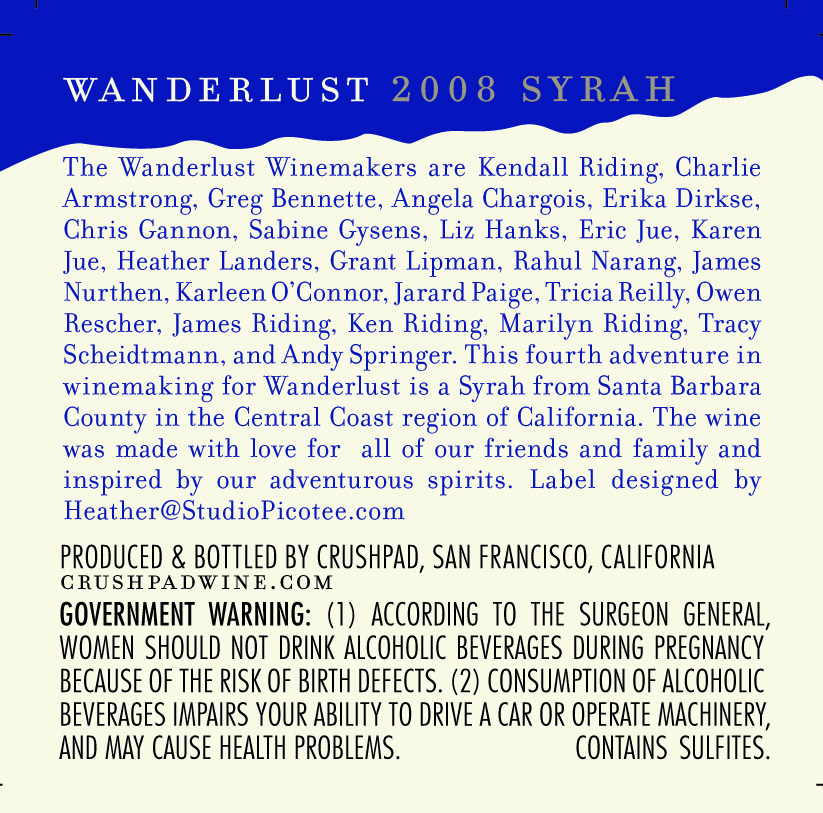 The back of the label with all 25 names of the winemakers. 